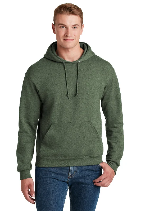 graphic hoodies for men -Jerzees Mens NuBlend Pill Resistant Fleece Hooded Sweatshirt Hoodie w/ Pouch Pocket - Heather Military Green