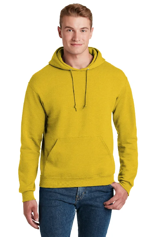 men's crewneck hoodies -Jerzees Mens NuBlend Pill Resistant Fleece Hooded Sweatshirt Hoodie w/ Pouch Pocket - Heather Mustard Yellow