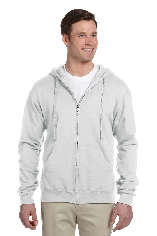 men's hoodies for travel -Jerzees Mens NuBlend Pill Resistant Fleece Full Zip Hooded Sweatshirt Hoodie w/ Pockets - Ash Grey