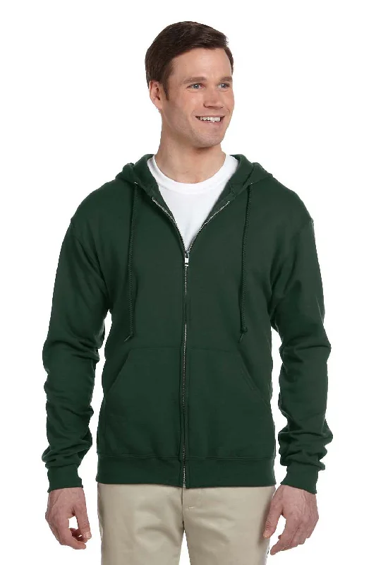 men's luxury sweatshirts -Jerzees Mens NuBlend Pill Resistant Fleece Full Zip Hooded Sweatshirt Hoodie w/ Pockets - Forest Green