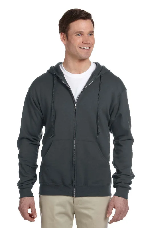 classic sweatshirts for men -Jerzees Mens NuBlend Pill Resistant Fleece Full Zip Hooded Sweatshirt Hoodie w/ Pockets - Heather Black