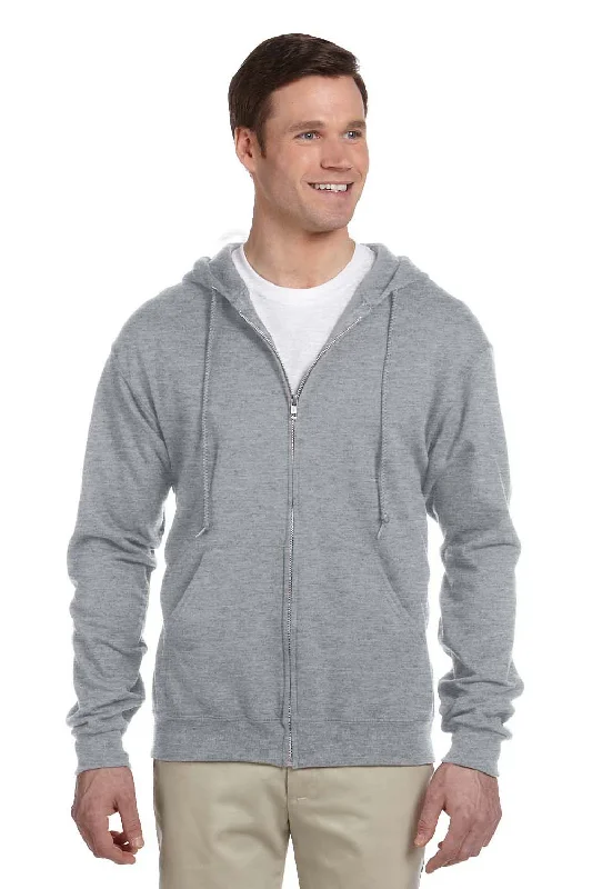 casual pullover sweatshirts -Jerzees Mens NuBlend Pill Resistant Fleece Full Zip Hooded Sweatshirt Hoodie w/ Pockets - Heather Grey