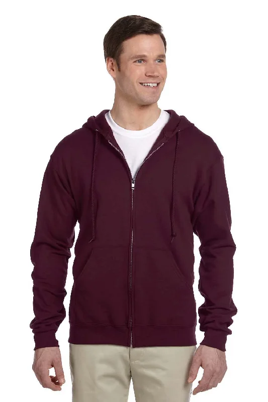 eco-friendly sweatshirts for men -Jerzees Mens NuBlend Pill Resistant Fleece Full Zip Hooded Sweatshirt Hoodie w/ Pockets - Maroon