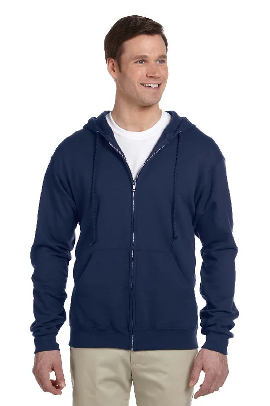 men's sweatshirts for running -Jerzees Mens NuBlend Pill Resistant Fleece Full Zip Hooded Sweatshirt Hoodie w/ Pockets - Navy Blue