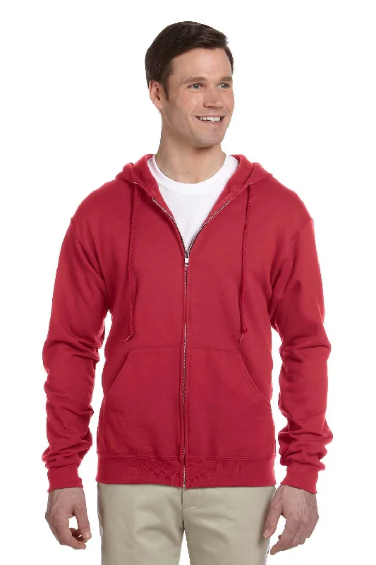 men's oversized sweatshirts for layering -Jerzees Mens NuBlend Pill Resistant Fleece Full Zip Hooded Sweatshirt Hoodie w/ Pockets - True Red