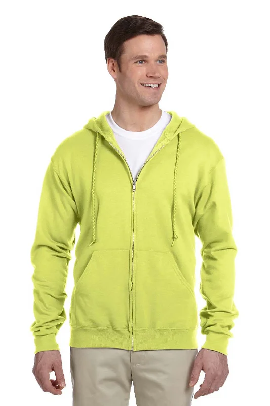 men's trendy hoodies -Jerzees Mens NuBlend Pill Resistant Fleece Full Zip Hooded Sweatshirt Hoodie w/ Pockets - Safety Green