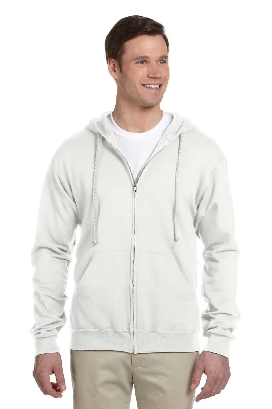 athletic-inspired sweatshirts for men -Jerzees Mens NuBlend Pill Resistant Fleece Full Zip Hooded Sweatshirt Hoodie w/ Pockets - White