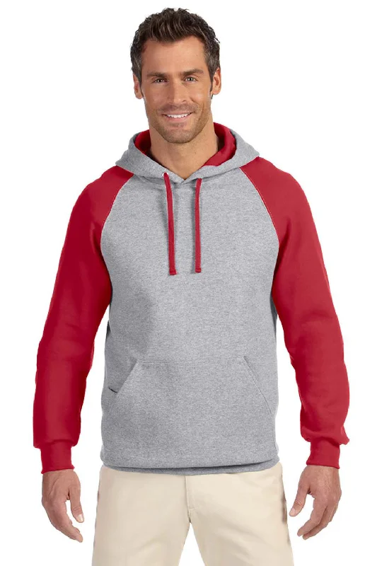 workout sweatshirts for men -Jerzees Mens NuBlend Pill Resistant Fleece Hooded Sweatshirt Hoodie w/ Pouch Pocket - Oxford Grey/True Red