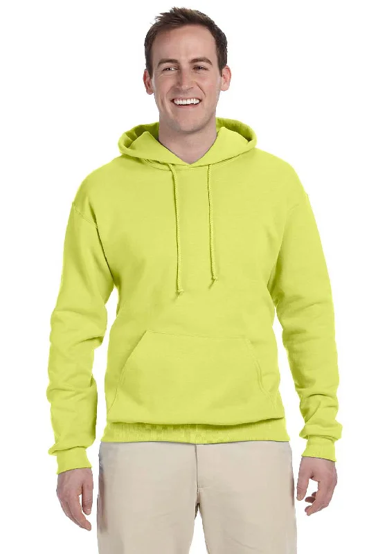 casual pullover sweatshirts -Jerzees Mens NuBlend Pill Resistant Fleece Hooded Sweatshirt Hoodie w/ Pouch Pocket - Safety Green