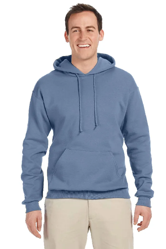 plain hoodies for men -Jerzees Mens NuBlend Pill Resistant Fleece Hooded Sweatshirt Hoodie w/ Pouch Pocket - Denim Blue