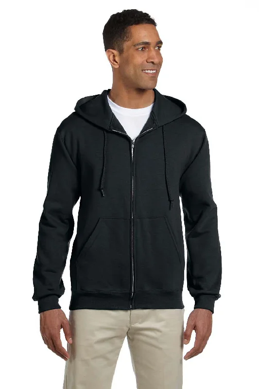 men's oversized sweatshirts for layering -Jerzees Mens Super Sweats NuBlend Pill Resistant Fleece Full Zip Hooded Sweatshirt Hoodie w/ Pockets - Black