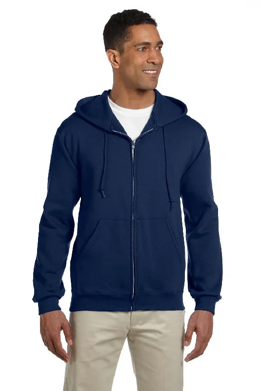 men's crewneck hoodies -Jerzees Mens Super Sweats NuBlend Pill Resistant Fleece Full Zip Hooded Sweatshirt Hoodie w/ Pockets - Navy Blue