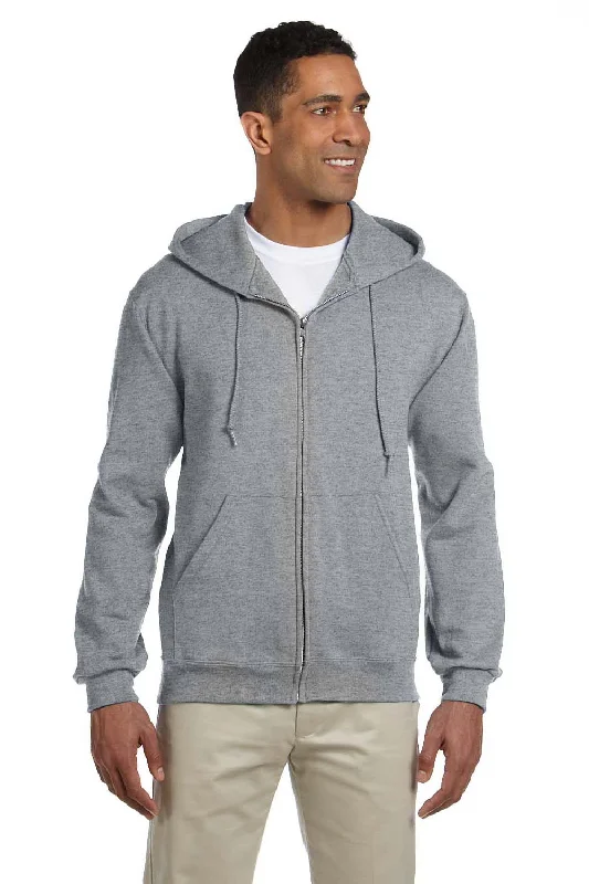 vintage-style hoodies for men -Jerzees Mens Super Sweats NuBlend Pill Resistant Fleece Full Zip Hooded Sweatshirt Hoodie w/ Pockets - Oxford Grey