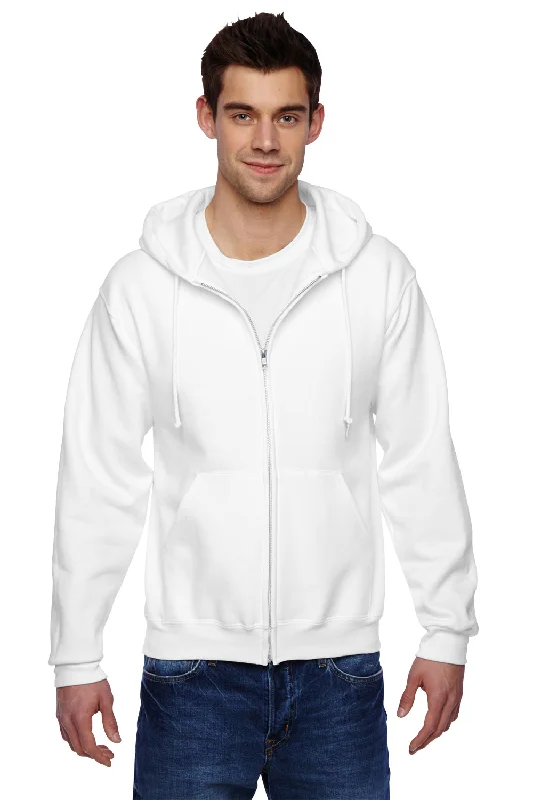 fleece hoodies for men -Jerzees Mens Super Sweats NuBlend Pill Resistant Fleece Full Zip Hooded Sweatshirt Hoodie w/ Pockets - White - Closeout