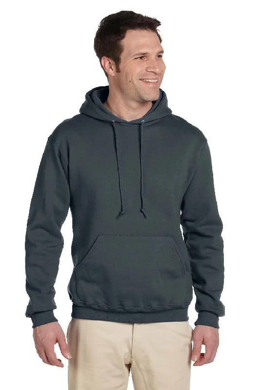 minimalist sweatshirts for men -Jerzees Mens Super Sweats NuBlend Pill Resistant Fleece Hooded Sweatshirt Hoodie w/ Pouch Pocket - Heather Black