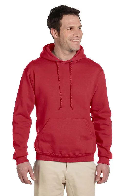 fleece sweatshirts for men -Jerzees Mens Super Sweats NuBlend Pill Resistant Fleece Hooded Sweatshirt Hoodie w/ Pouch Pocket - True Red