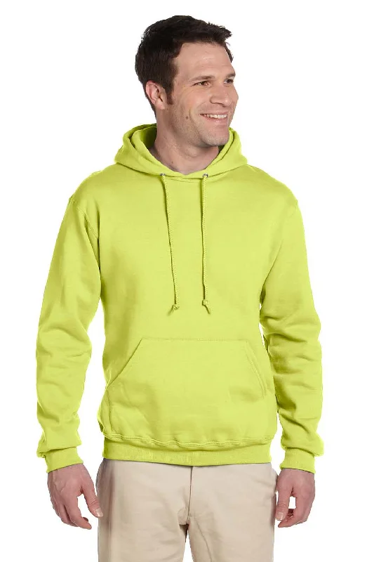 men's hoodies with a hood -Jerzees Mens Super Sweats NuBlend Pill Resistant Fleece Hooded Sweatshirt Hoodie w/ Pouch Pocket - Safety Green