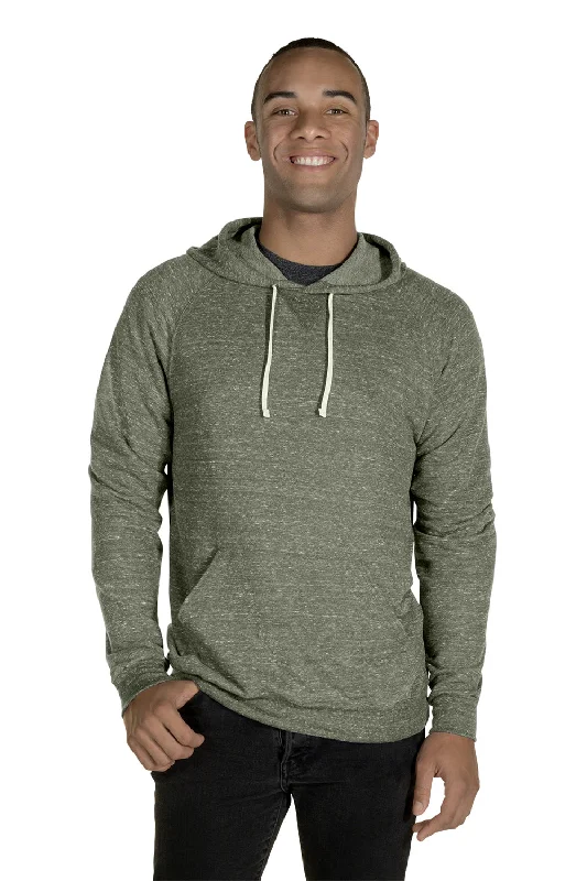 men's outdoor sweatshirts -Jerzees Mens Vintage Snow French Terry Hooded Sweatshirt Hoodie w/ Pouch Pocket - Heather Military Green