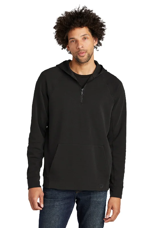 hoodie jackets for men -New Era Mens STS 1/4 Zip Hooded Sweatshirt Hoodie w/ Pouch Pocket - Black