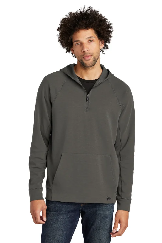 men's comfortable sweatshirts -New Era Mens STS 1/4 Zip Hooded Sweatshirt Hoodie w/ Pouch Pocket - Graphite Grey