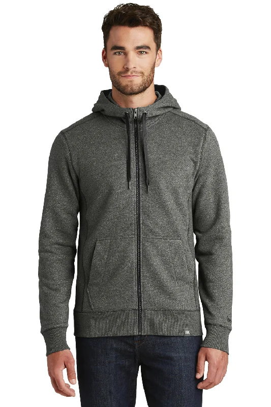 classic sweatshirts for men -New Era Mens Sueded French Terry Full Zip Hooded Sweatshirt Hoodie w/ Pockets - Black Twist