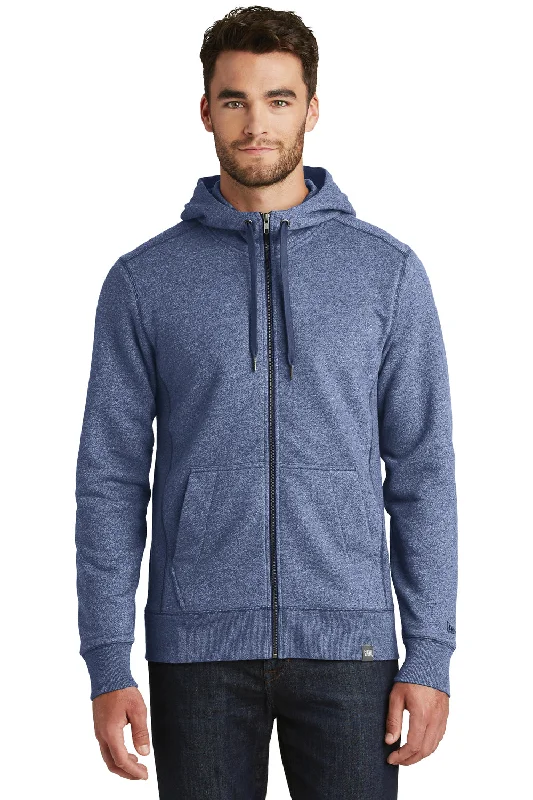 hoodies for men for working out -New Era Mens Sueded French Terry Full Zip Hooded Sweatshirt Hoodie w/ Pockets - Dark Royal Blue Twist