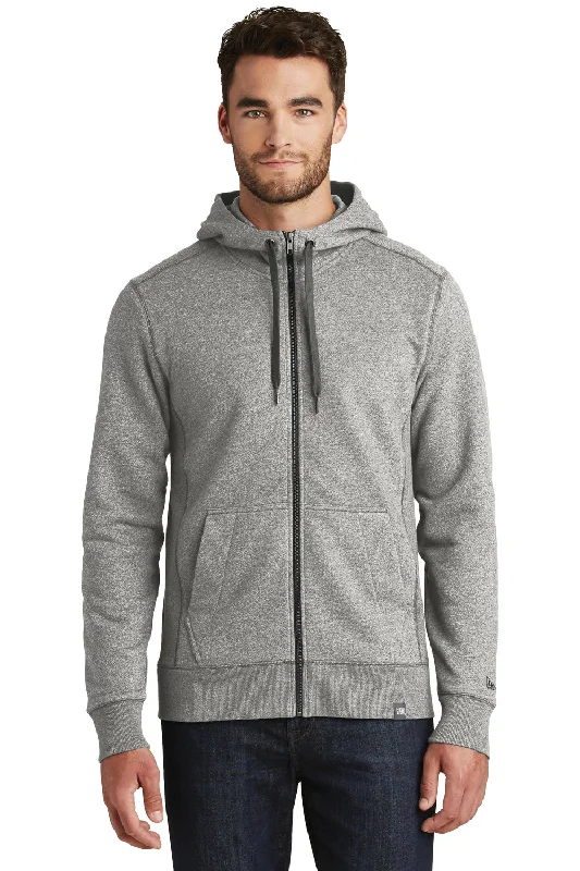 basic hoodies for men -New Era Mens Sueded French Terry Full Zip Hooded Sweatshirt Hoodie w/ Pockets - Light Graphite Grey Twist