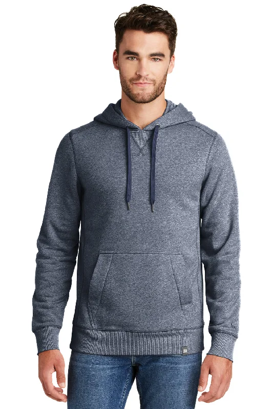 men's sweatshirts for running -New Era Mens Sueded French Terry Hooded Sweatshirt Hoodie w/ Pouch Pocket - Navy Blue Twist