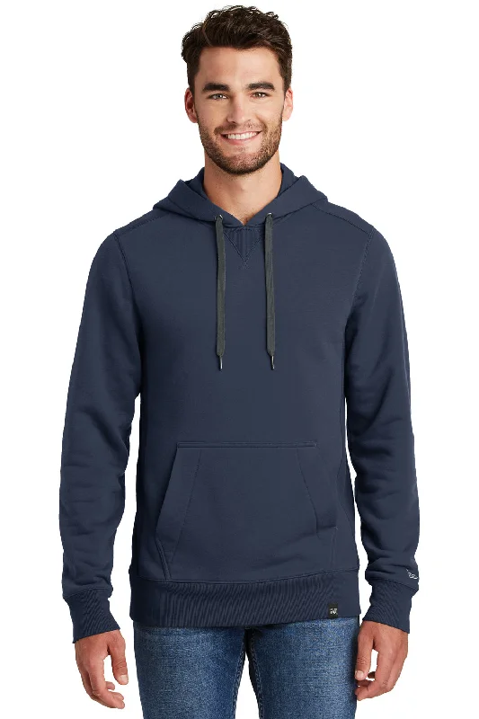 eco-friendly sweatshirts for men -New Era Mens Sueded French Terry Hooded Sweatshirt Hoodie w/ Pouch Pocket - Navy Blue