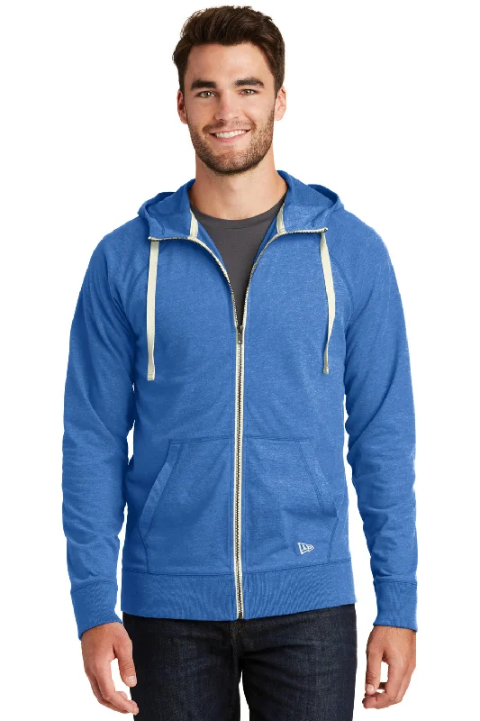 sports sweatshirts for men -New Era Mens Sueded Full Zip Hooded Sweatshirt Hoodie w/ Pockets - Heather Royal Blue