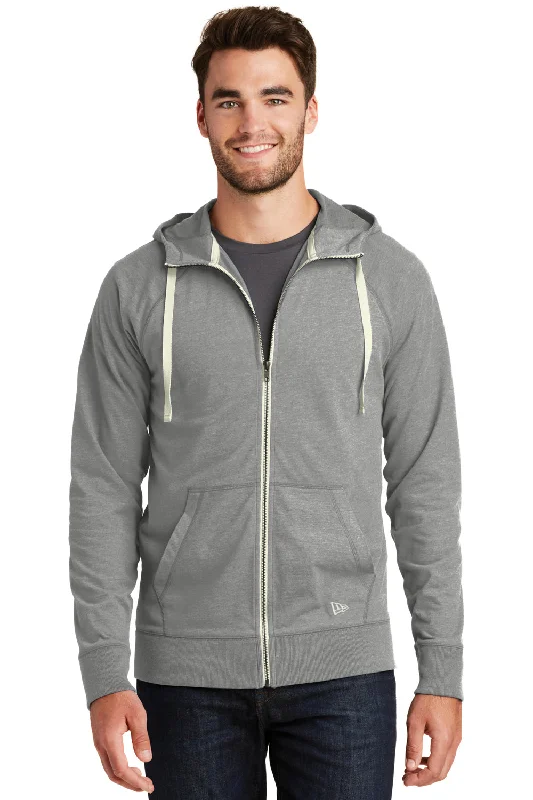 men's crewneck hoodies -New Era Mens Sueded Full Zip Hooded Sweatshirt Hoodie w/ Pockets - Heather Shadow Grey