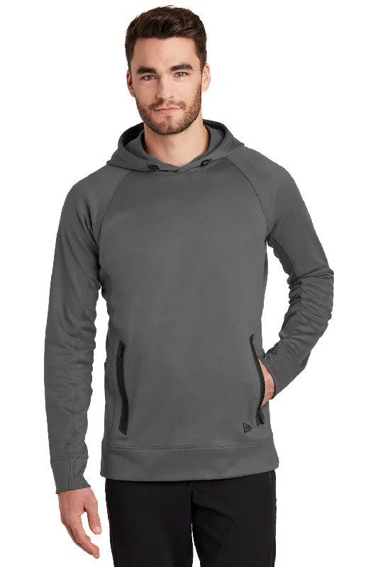 premium sweatshirts for men -New Era Mens Venue Fleece Moisture Wicking Hooded Sweatshirt Hoodie w/ Pockets - Graphite Grey