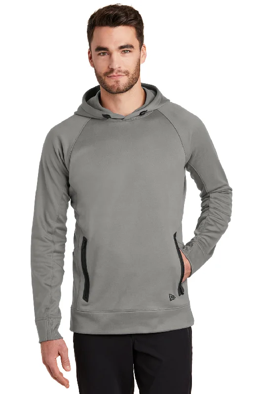 men's hoodies with pockets -New Era Mens Venue Fleece Moisture Wicking Hooded Sweatshirt Hoodie w/ Pockets - Shadow Grey