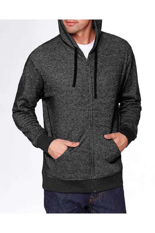 men's comfortable sweatshirts -Next Level Mens Denim Fleece Full Zip Hooded Sweatshirt Hoodie w/ Pockets - Black - Closeout