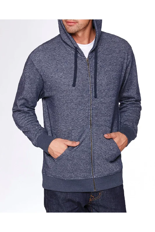 athletic sweatshirts for men -Next Level Mens Denim Fleece Full Zip Hooded Sweatshirt Hoodie w/ Pockets - Midnight Navy Blue - Closeout