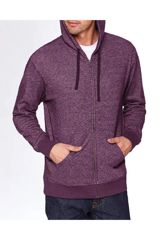 custom hoodies for men -Next Level Mens Denim Fleece Full Zip Hooded Sweatshirt Hoodie w/ Pockets - Plum Purple - Closeout