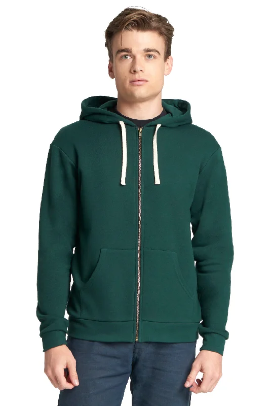 graphic sweatshirts for men -Next Level Mens Fleece Full Zip Hooded Sweatshirt Hoodie w/ Pockets - Forest Green