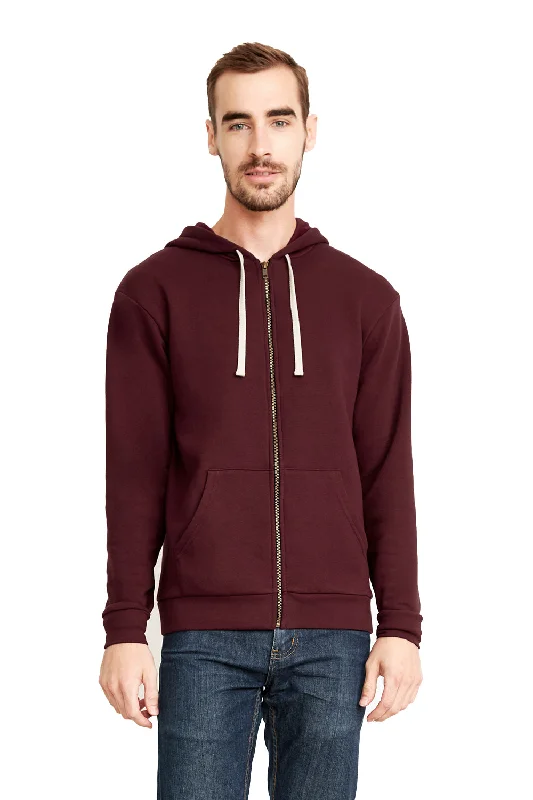 modern hoodies for men -Next Level Mens Fleece Full Zip Hooded Sweatshirt Hoodie w/ Pockets - Maroon