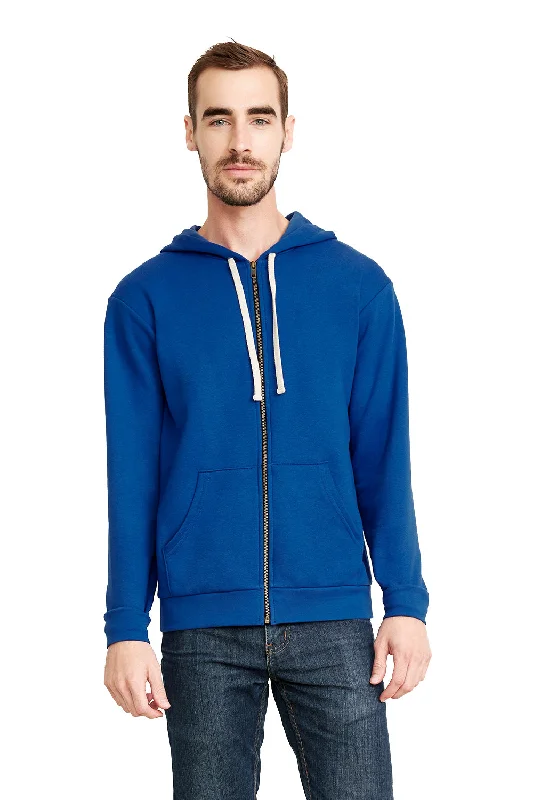 men's soft sweatshirts -Next Level Mens Fleece Full Zip Hooded Sweatshirt Hoodie w/ Pockets - Royal Blue