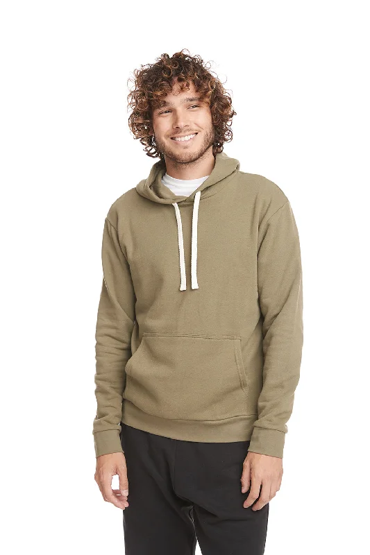 men's casual sweatshirts -Next Level Mens Fleece Hooded Sweatshirt Hoodie w/ Pouch Pocket - Military Green