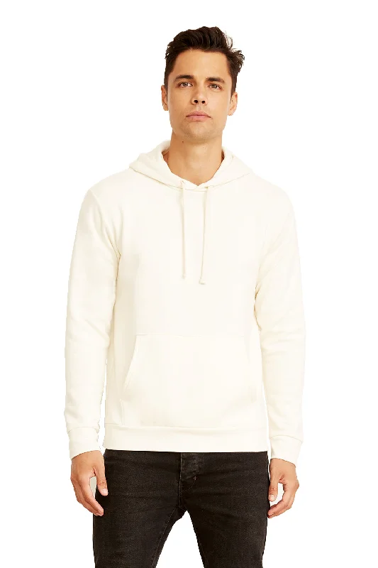 men's long sleeve hoodies -Next Level Mens Fleece Hooded Sweatshirt Hoodie w/ Pouch Pocket - Natural