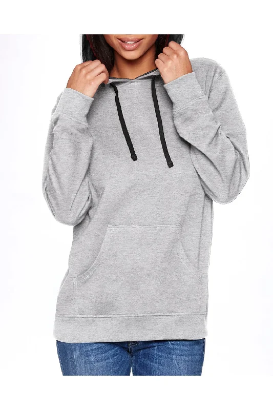 men's pull-over sweatshirts -Next Level Mens French Terry Fleece Hooded Sweatshirt Hoodie w/ Pouch Pocket - Heather Grey/Black