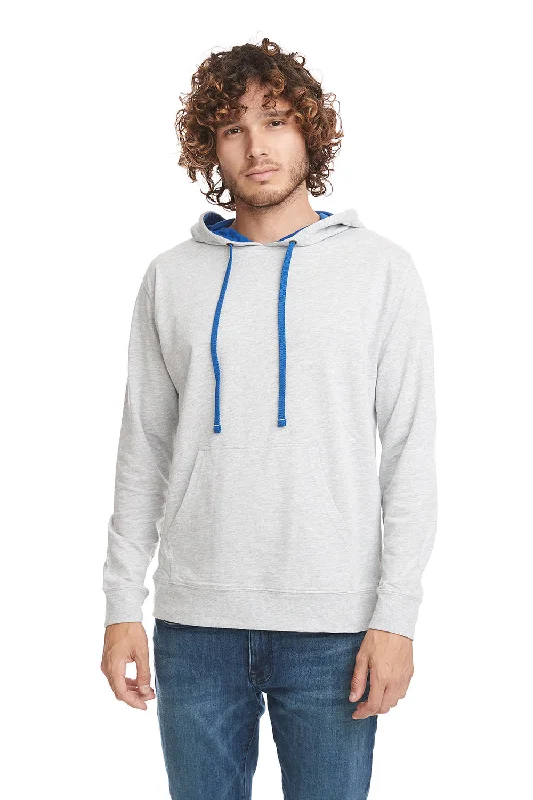 men's hoodie sweatshirt -Next Level Mens French Terry Fleece Hooded Sweatshirt Hoodie w/ Pouch Pocket - Heather Grey/Royal Blue