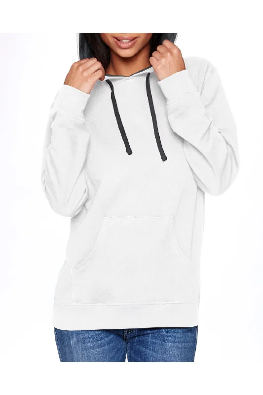 men's casual sweatshirts -Next Level Mens French Terry Fleece Hooded Sweatshirt Hoodie w/ Pouch Pocket - White/Heather Grey