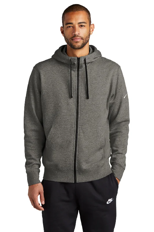 men's hoodies for layering -Nike Mens Club Fleece Full Zip Hooded Sweatshirt Hoodie w/ Pockets - Heather Charcoal Grey