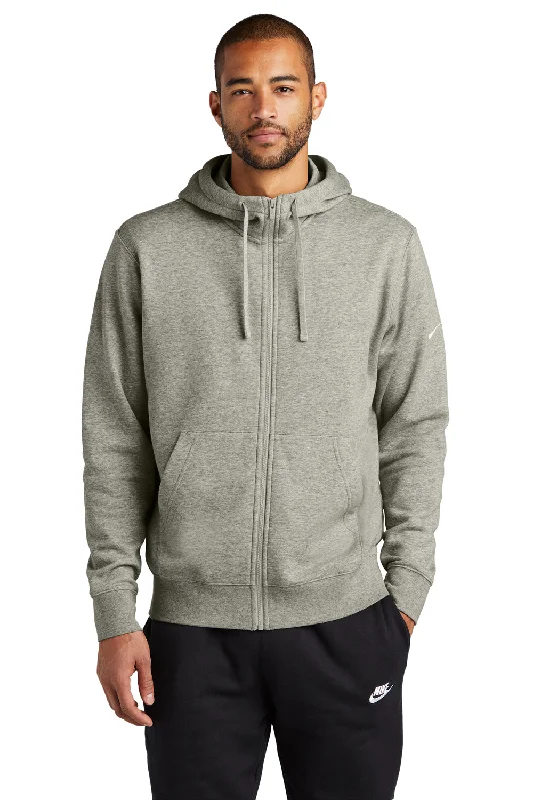 modern hoodies for men -Nike Mens Club Fleece Full Zip Hooded Sweatshirt Hoodie w/ Pockets - Heather Dark Grey