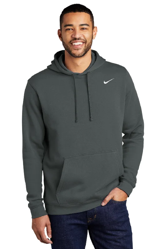 men's graphic sweatshirts -Nike Mens Club Fleece Hooded Sweatshirt Hoodie w/ Pouch Pocket - Anthracite Grey