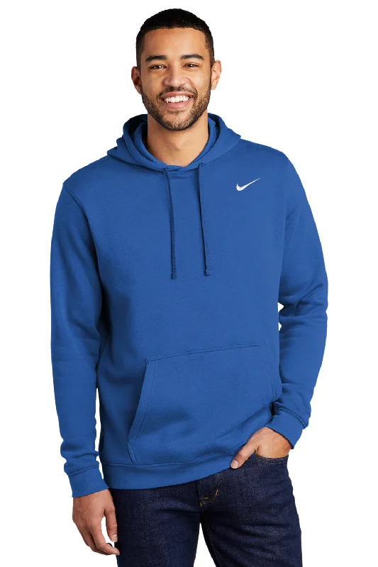 fleece sweatshirts for men -Nike Mens Club Fleece Hooded Sweatshirt Hoodie w/ Pouch Pocket - Royal Blue