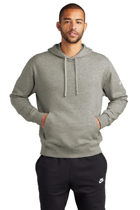 men's long sleeve hoodies -Nike Mens Club Fleece Hooded Sweatshirt Hoodie w/ Pouch Pocket - Heather Dark Grey