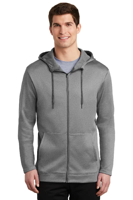 seasonal hoodies for men -Nike Mens Therma-Fit Moisture Wicking Fleece Full Zip Hooded Sweatshirt Hoodie w/ Pockets - Heather Dark Grey